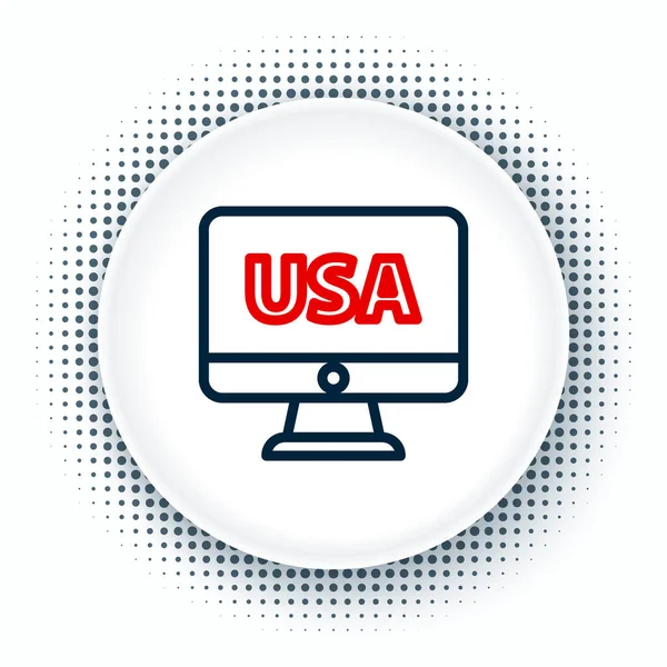 Ligne États-Unis États-Unis d'Amérique sur l'icône du moniteur isolé sur fond blanc. Concept de contour coloré. Vecteur — Image vectorielle