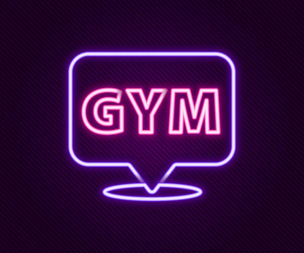 Glowing neon line Location gym icon isolated on black background. Colorful outline concept. Vector — Stock Vector