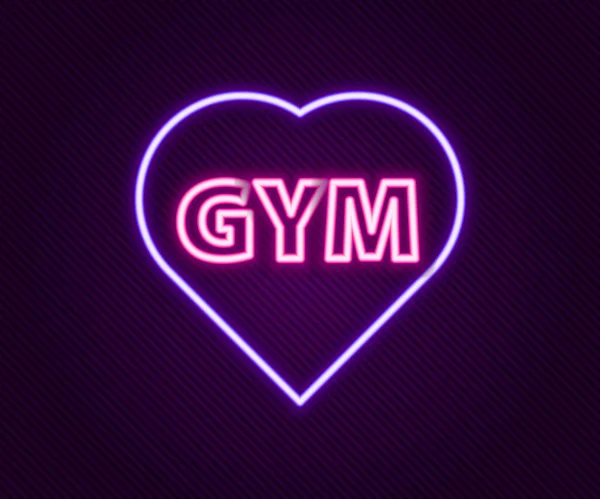 Gloeiende neon lijn Fitnessruimte hart pictogram geïsoleerd op zwarte achtergrond. Ik hou van fitness. Kleurrijk concept. Vector — Stockvector