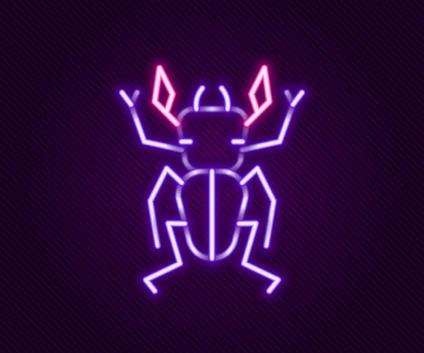 Gloeiende neon lijn Kever hert pictogram geïsoleerd op zwarte achtergrond. Gehoornde kever. Een groot insect. Kleurrijk concept. Vector — Stockvector