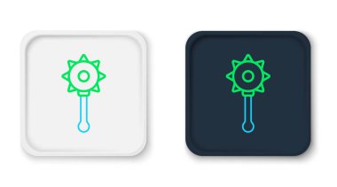 Çizgi Ortaçağ zincirlenmiş top ikonu beyaz arka planda izole edildi. Ortaçağ silahı. Renkli taslak konsepti. Vektör