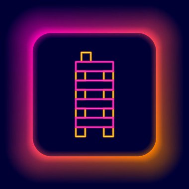 Parlayan neon hattı Mahjong parçaları siyah arkaplanda izole edilmiş. Çin mahjong kırmızı ejderha oyunu emojisi. Renkli taslak konsepti. Vektör