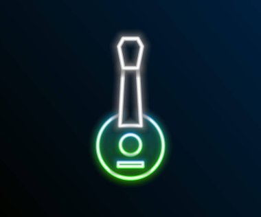 Parlayan neon hattı Banjo simgesi siyah arkaplanda izole edildi. Müzik aleti. Renkli taslak konsepti. Vektör