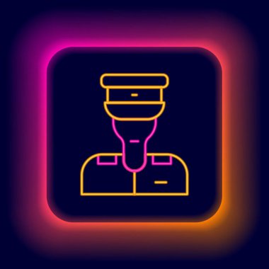 Parlayan neon hattı kondüktör simgesi siyah arkaplanda izole edildi. Renkli taslak konsepti. Vektör