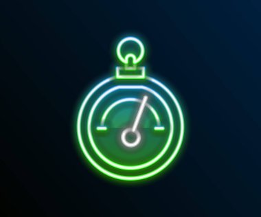 Parlayan neon hattı Barometre simgesi siyah arkaplanda izole edildi. Renkli taslak konsepti. Vektör