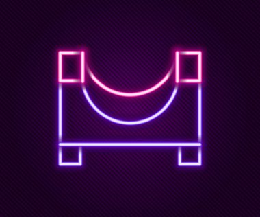 Parlayan neon hattı kaykay parkı simgesi siyah arkaplanda izole edildi. Rampa seti, paten parkı için merdiven. Olağanüstü bir spor. Renkli taslak konsepti. Vektör