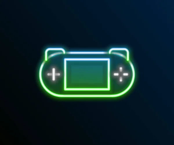 Parlayan neon hattı taşınabilir oyun konsolu simgesi siyah arkaplanda izole edildi. Av alanı tabelası. Oyun konsepti. Renkli taslak konsepti. Vektör — Stok Vektör