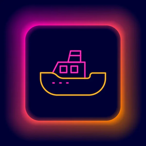 Lumineux néon ligne Jouet icône de bateau isolé sur fond noir. Concept de contour coloré. Vecteur — Image vectorielle