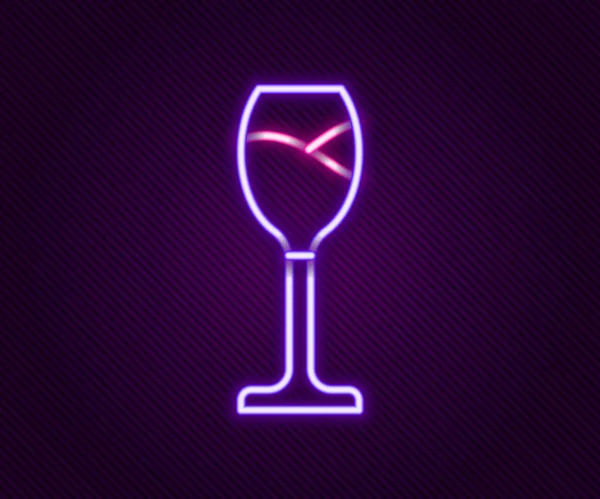 Icono de cristal de vino de línea de neón brillante aislado sobre fondo negro. Icono de vino. Símbolo de copa. Señal de cristalería. Feliz Pascua. Concepto de esquema colorido. Vector — Vector de stock