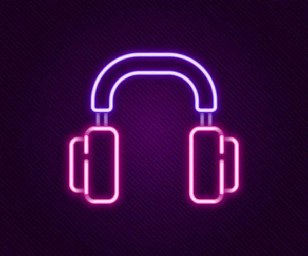 Icono de auriculares de línea de neón brillante aislado sobre fondo negro. Auriculares. Concepto para escuchar música, servicio, comunicación y operador. Concepto de esquema colorido. Vector — Vector de stock