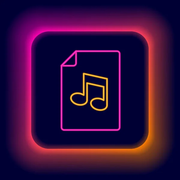 Brillante línea de neón Libro de música con icono de nota aislado sobre fondo negro. Hoja musical con pentagrama de notas. Cuaderno de notas musicales. Concepto de esquema colorido. Vector — Vector de stock