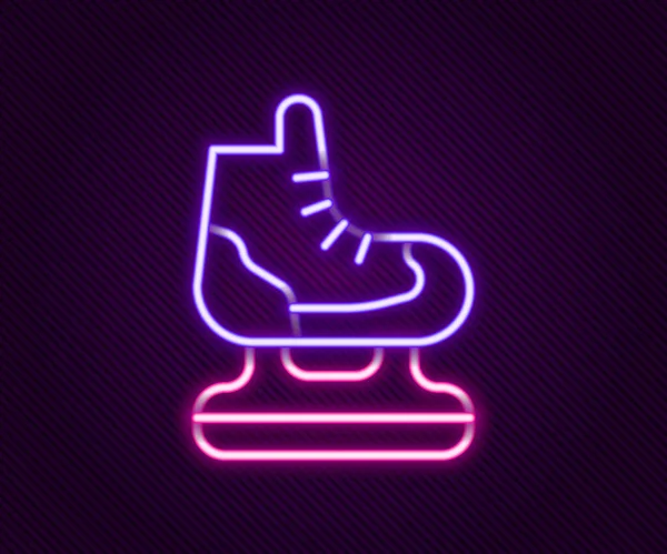 Lumineux néon ligne Patins icône isolé sur fond noir. Icône chaussures de patin à glace. Bottes de sport avec lames. Concept de contour coloré. Vecteur — Image vectorielle
