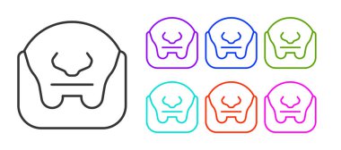 Beyaz arka planda siyah çizgi bıyık ve sakal simgesi var. Berber dükkanı sembolü. Yüz kılı stili. Simgeleri renklendirin. Vektör