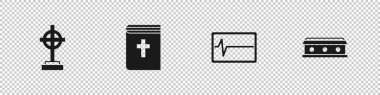 Grave 'i haçla, İncil' le, monitörde ve Tabut ikonunda öldüresiye dövün. Vektör
