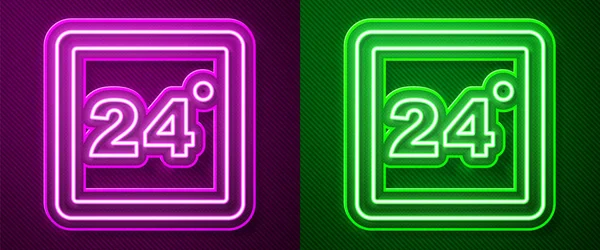 Icono de termostato de línea de neón brillante aislado sobre fondo púrpura y verde. Control de temperatura. Vector — Vector de stock