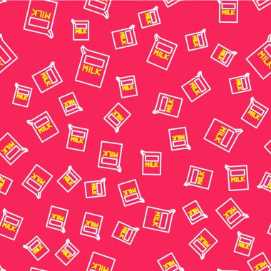 Süt simgesi için çizgi kağıdı paketi kırmızı arkaplanda izole edilmiş pürüzsüz desen. Süt paketi işareti. Vektör