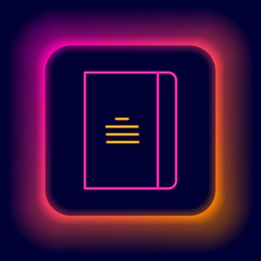 Parlayan neon çizgisi Not Defteri simgesi siyah arkaplanda izole edildi. Spiral not defteri simgesi. Okul defteri. Yazı tahtası. Okul günlüğü. Renkli taslak konsepti. Vektör