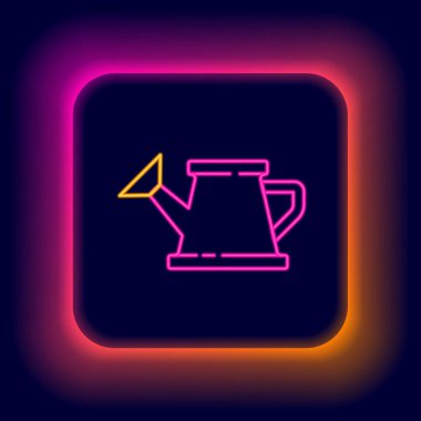 Parlayan neon hattı, siyah arkaplanda izole edilmiş bir konserve kutusu simgesi. Sulama sembolü. Renkli taslak konsepti. Vektör