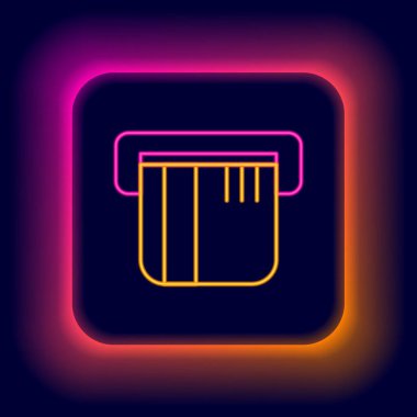 Parlayan neon hattı kredi kartı simgesi siyah arkaplanda izole edildi. Çevrimiçi ödeme. Nakit çekilmesi. Finansal operasyonlar. Alışveriş tabelası. Renkli taslak konsepti. Vektör