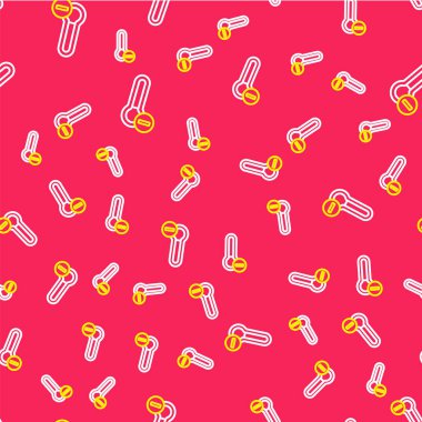 Çizgi Meteoroloji termometresi kırmızı arkaplanda izole edilmiş ikonu ölçüyor. Termometre termometresi sıcak ya da soğuk hava gösteriyor. Vektör