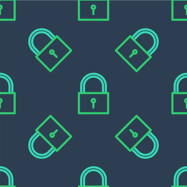 Linia Lock ikona odizolowany bezszwowy wzór na niebieskim tle. Znak kłódki. Bezpieczeństwo, ochrona, koncepcja prywatności. Wektor — Wektor stockowy