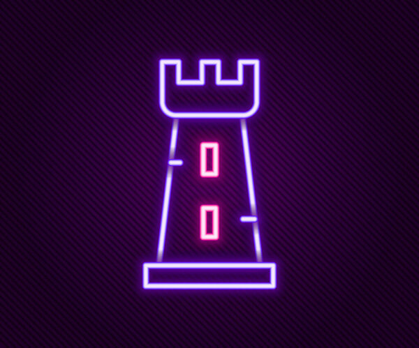 Glowing neon line Castle tower icon isolated on black background. Fortress sign. Colorful outline concept. Vector