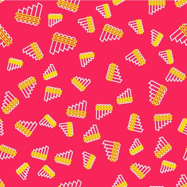 Line Pan flüt simgesi kırmızı arkaplanda izole edilmiş. Geleneksel Peru müzik aleti. Zampona. Peru, Bolivya ve Meksika 'dan halk enstrümanı. Vektör