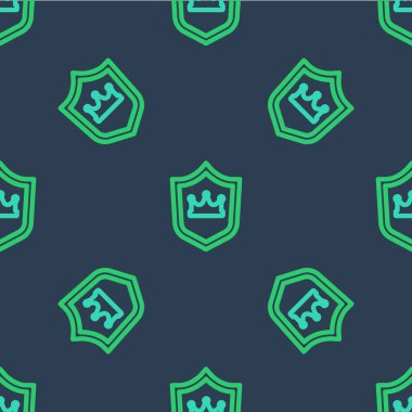 Taç simgesine sahip çizgi kalkanı mavi arka planda izole edilmiş kusursuz desen. Vektör