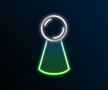 Masa oyunu simgesi için parlayan neon hattı Chip siyah arkaplanda izole edildi. Renkli taslak konsepti. Vektör