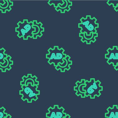 Satır Reklam simgesi mavi arkaplanda izole edilmiş pürüzsüz desen. Pazarlama ve tanıtım süreci kavramı. İlgili reklamlar. Sosyal medya reklamcılığı. Vektör