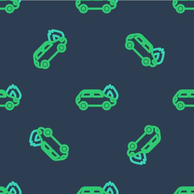 Yanan araba simgesi mavi arka planda izole edilmiş. Araba yanıyor. Araba alev ve dumanla kaplanmış. Vektör