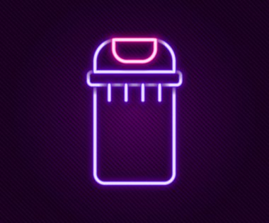 Parlayan neon hattı Çöp kutusu simgesi siyah arkaplanda izole edildi. Çöp kutusu tabelası. Sepet simgesini geri dönüştür. Ofis çöpü ikonu. Renkli taslak konsepti. Vektör