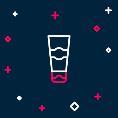 Mavi arkaplanda izole edilmiş diş macunu simgesi çizgi tübü. Renkli taslak konsepti. Vektör