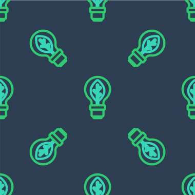 Yaprak simgesine sahip çizgi lambası mavi arkaplanda izole edilmiş pürüzsüz desen. Çevre enerjisi kavramı. Alternatif enerji kavramı. Vektör