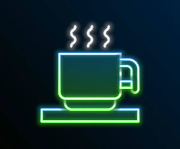 Gloeiende neon lijn Hot chocolate cup met marshmallows pictogram geïsoleerd op zwarte achtergrond. Vrolijk kerstfeest en gelukkig nieuwjaar. Kleurrijk concept. Vector — Stockvector