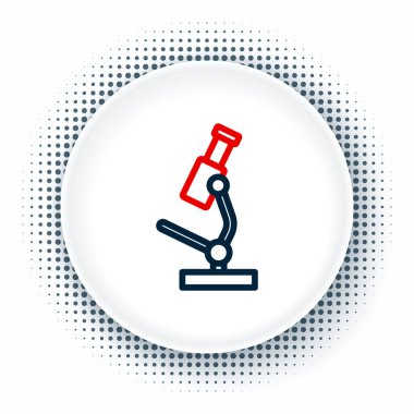 Beyaz arkaplanda çizgi mikroskobu simgesi izole edildi. Kimya, ilaç aleti, mikrobiyoloji büyütme aracı. Renkli taslak konsepti. Vektör