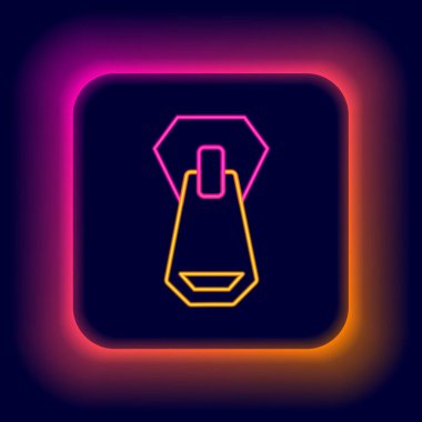 Parlayan neon hattı Zipper simgesi siyah arkaplanda izole edildi. Renkli taslak konsepti. Vektör
