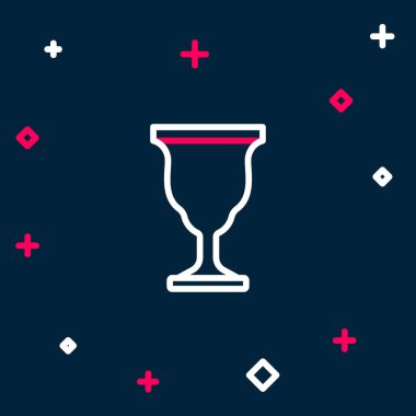 Hristiyan kadeh simgesi mavi arkaplanda izole edildi. Hıristiyanlık ikonu. Mutlu Paskalyalar. Renkli taslak konsepti. Vektör