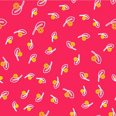 Çizgi Yaprak simgesi kırmızı arkaplanda iz bırakmadı. İşaret bırakıyor. Taze doğal ürün sembolü. Vektör