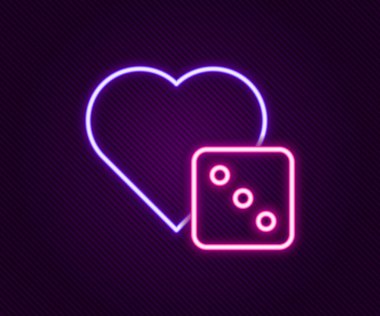 Parlayan neon çizgi oyun zar simgesi siyah arkaplanda izole edildi. Kumarhane kumarı. Renkli taslak konsepti. Vektör