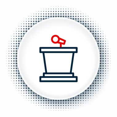 Çizgi Sahnesi veya tartışma kürsüsü simgesi beyaz arka planda izole edildi. Konferans konuşma tribünü. Renkli taslak konsepti. Vektör