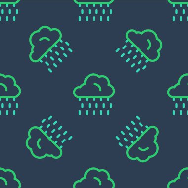Yağmur ikonuna sahip çizgi bulutu mavi arka planda izole edilmiş pürüzsüz desen. Yağmur damlaları ile yağmur bulutu yağışı. Vektör