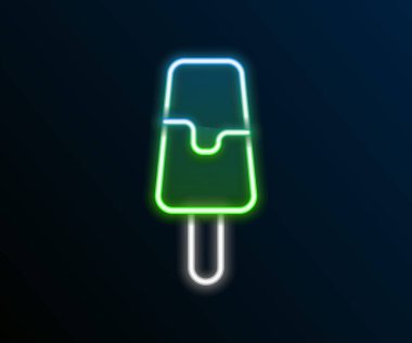 Parlayan neon hattı dondurma ikonu siyah arka planda izole edildi. Güzel sembol. Renkli taslak konsepti. Vektör