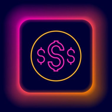 Parlayan neon çizgisi dolar sembolü simgesi siyah arkaplanda izole edildi. Nakit ve para, servet, ödeme sembolü. Kumarhane kumarı. Renkli taslak konsepti. Vektör