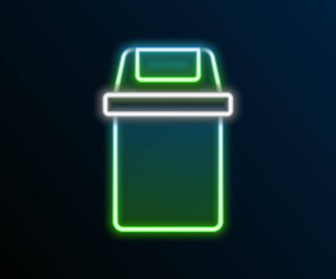 Parlayan neon hattı Çöp kutusu simgesi siyah arkaplanda izole edildi. Çöp kutusu tabelası. Sepet simgesini geri dönüştür. Ofis çöpü ikonu. Renkli taslak konsepti. Vektör