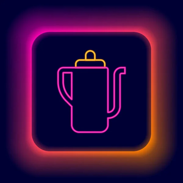 Glowing neon line Traditional Chinese tea ceremony icon isolated on black background. Teapot with cup. Colorful outline concept. Vector — Stock Vector