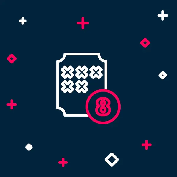 Line Bingo atau bola lotere pada kartu bingo dengan ikon angka keberuntungan terisolasi pada latar belakang biru. Konsep garis luar berwarna. Vektor - Stok Vektor