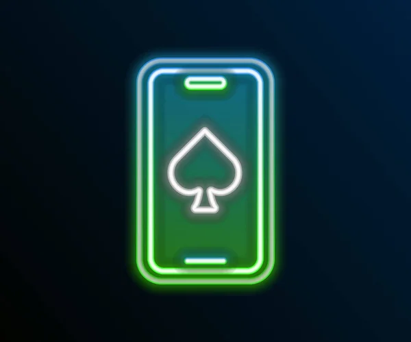 Glowing neon line Online poker table game icon isolated on black background. Online casino. Colorful outline concept. Vector — Stock Vector