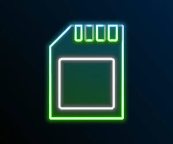 Leuchtende Neon-Line-SD-Karte Symbol isoliert auf schwarzem Hintergrund. Speicherkarte. Adapter-Symbol. Buntes Rahmenkonzept. Vektor — Stockvektor