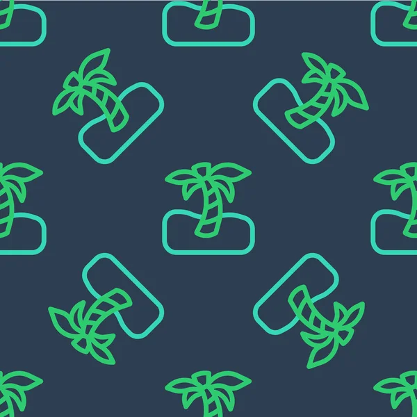 Line Tropical palm tree icon geïsoleerd naadloos patroon op blauwe achtergrond. Kokosnoot palmboom. Vector — Stockvector